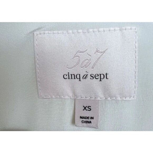 Cinq à Sept Francis Silk Blouse Faux Leathers Cuff Button Front Ivory/Black - Picture 4 of 16